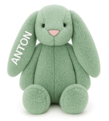 Kuscheltier mit Namen, Hase, Tinka Baby, Grün, 1 Ohr Bestickung