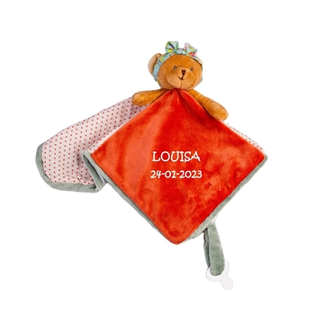 Schmusetuch Happy Meli Baby Rug mit Namen, Bukowski, Orange 21061, 2 Zeilen
