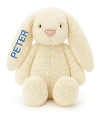 Kuscheltier mit Namen, Hase, Tinka Baby, Creme, 1 Ohr Bestickung