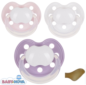 Baby Nova Schnuller mit Namen, Anatomisch, Latex, Gr. 2, 1 rosa,+ 1 lila + 1 weiß (3er Pack)