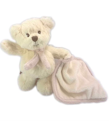 Teddy Gabriel mit Schmusetuch, rosa Schleife