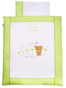 Kinderbettwäsche mit Namen, Honeybear Grün, 100/135 cm