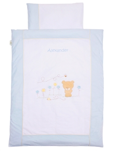 Baby Bettwäsche mit Namen, Honeybear blau