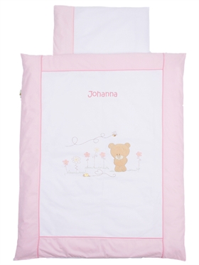 Babybettwäsche mit Namen, Honeybear Rosa, 80/80 cm