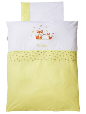 Kinderbettwäsche mit Namen, Fox Grün, 100/135 cm