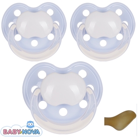 BabyNova Schnuller mit Namen, Anatomisch, Latex, Gr. 2, hellblau (3er Pack)