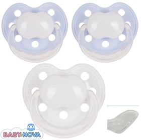Baby Nova Schnuller mit Namen, Anatomisch, Silikon, Gr. 1, 2 hellblau + 1 weiß (3er Pack)