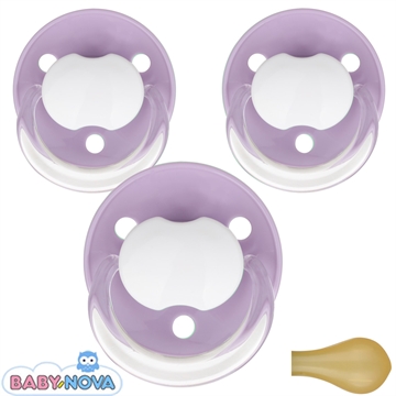 Baby Nova Schnuller mit Namen, Rund, Latex, lila (3er Pack)