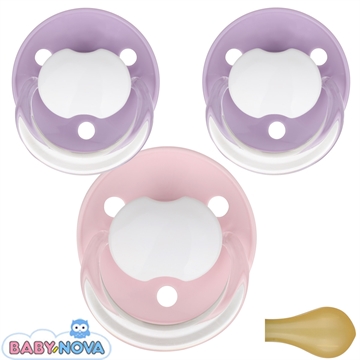 Baby Nova Schnuller mit Namen, Rund, Latex, 2 lila + 1 rosa (3er Pack)