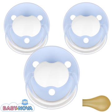 Baby Nova Schnuller mit Namen, Rund, Latex, hellblau (3er Pack)