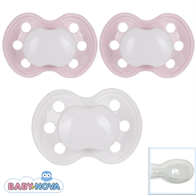 Baby Nova Schnuller mit Namen, Symmetrisch, Silikon, Gr. 2,  2 rosa + 1 weiß (3er Pack)