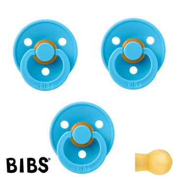 BIBS Colour Schnuller mit Namen, Gr. 2, 3 Breeze, Rund Latex, (3er Pack)