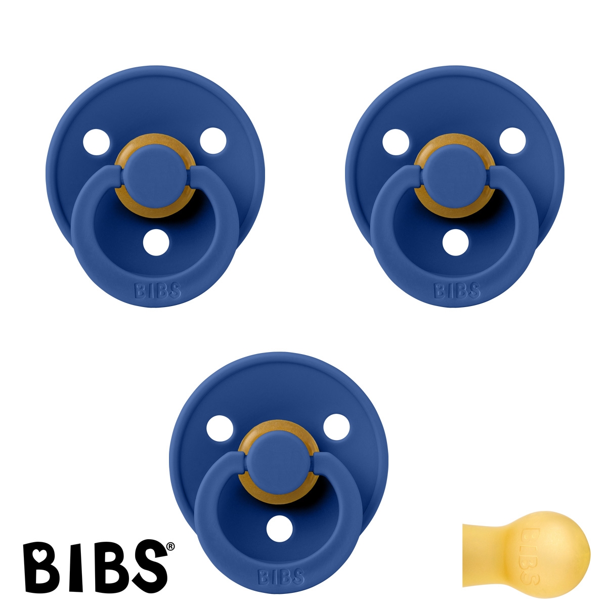 BIBS Colour Schnuller mit Namen, Gr. 2, 3 Cornflower, Rund Latex, (3er Pack)