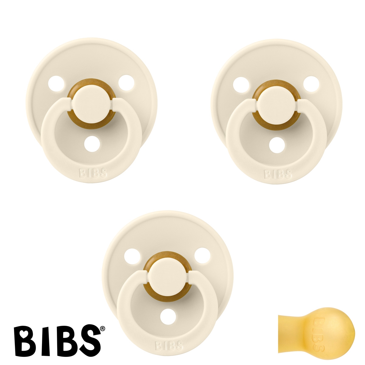 BIBS Colour Schnuller mit Namen, Gr. 2, 3 Ivory, Rund Latex, (3er Pack)