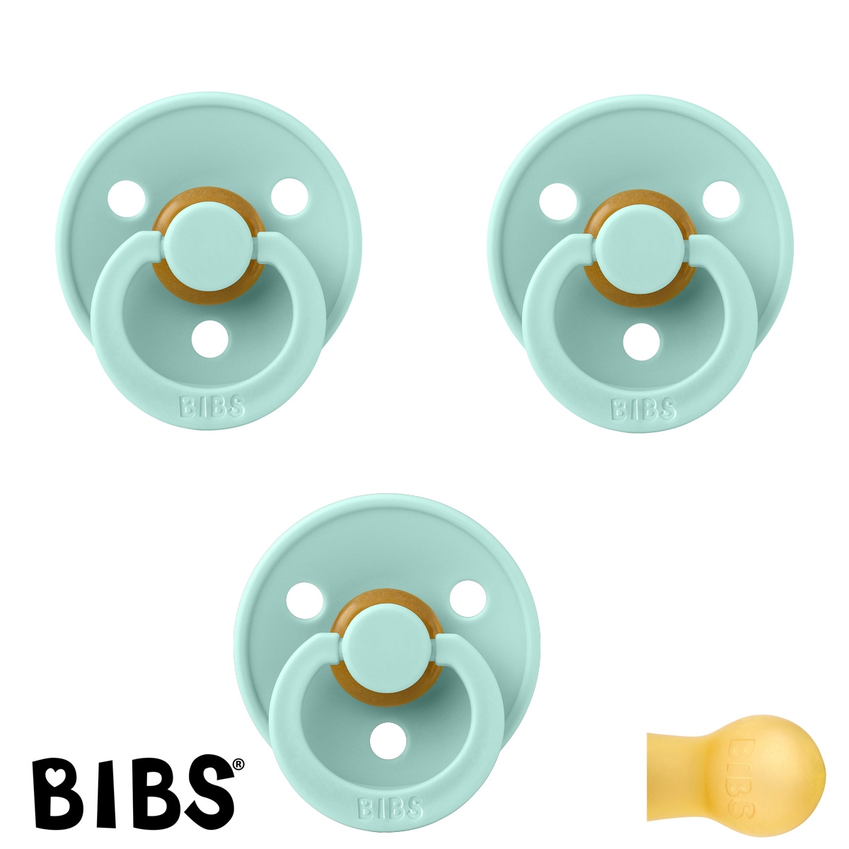 BIBS Colour Schnuller mit Namen, Gr. 2, 3 Mint, Rund Latex, (3er Pack)