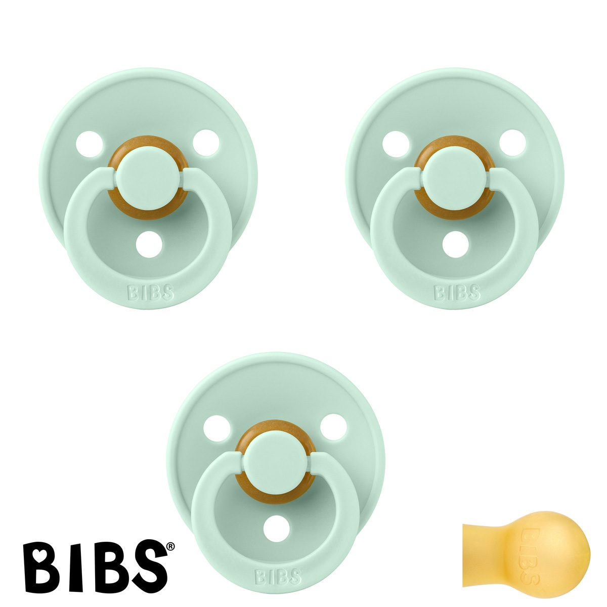 BIBS Colour Schnuller mit Namen, Gr. 2, 3 Nordic Mint, Rund Latex, (3er Pack)