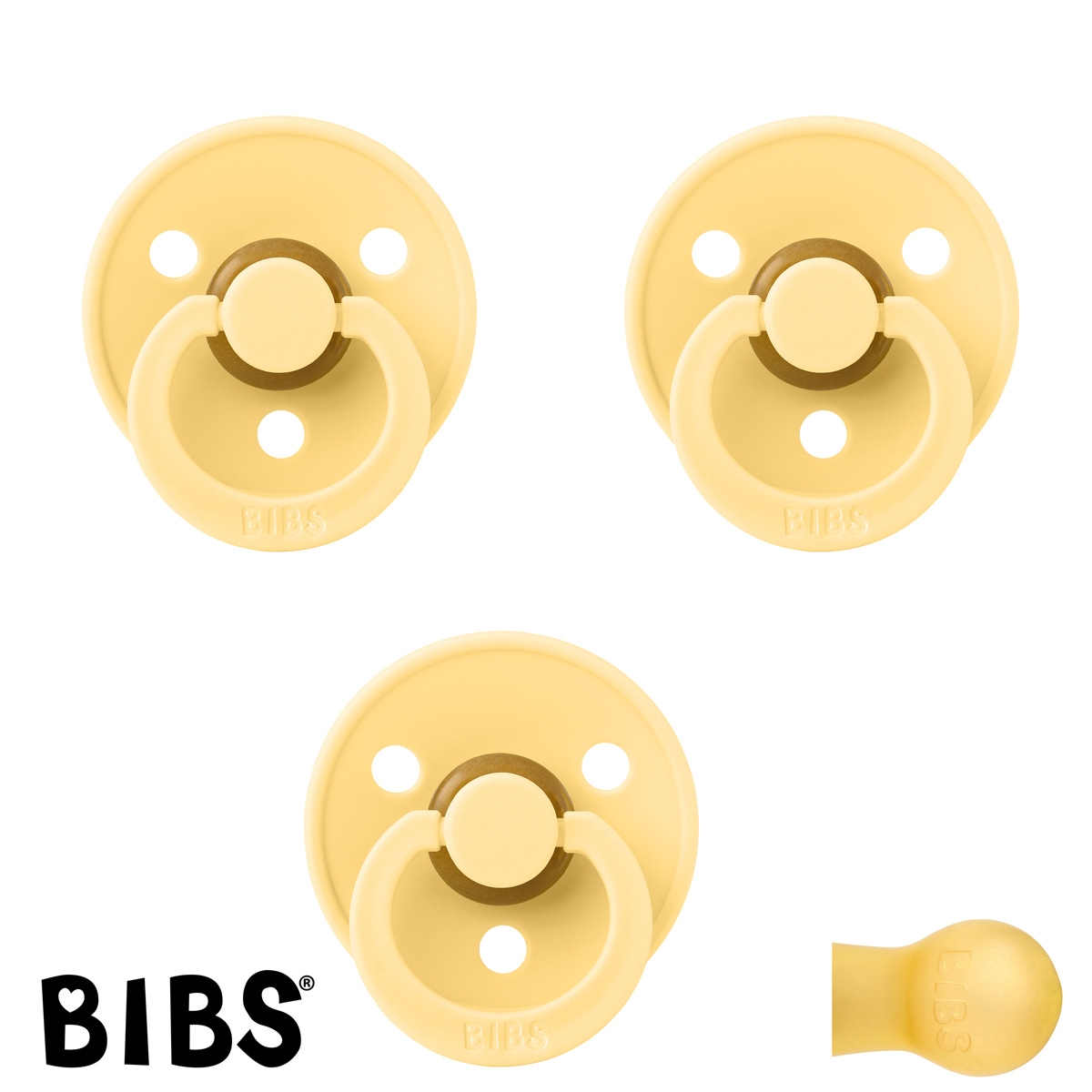 BIBS Colour Schnuller mit Namen, Gr. 2, 3 Pale Butter, Rund Latex, (3er Pack)