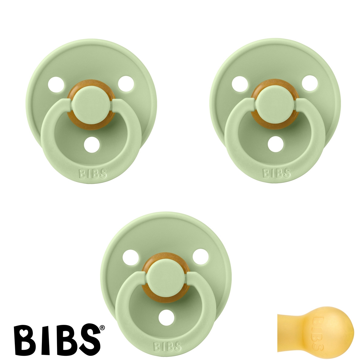 BIBS Colour Schnuller mit Namen, Gr. 2, 3 Pistachio, Rund Latex, (3er Pack)