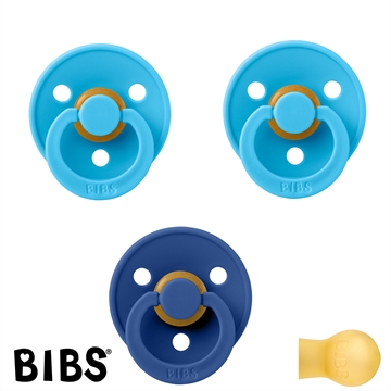 BIBS Colour Schnuller mit Namen, Gr. 2, 2 Breeze, 1 Cornflower, Rund Latex, (3er Pack)
