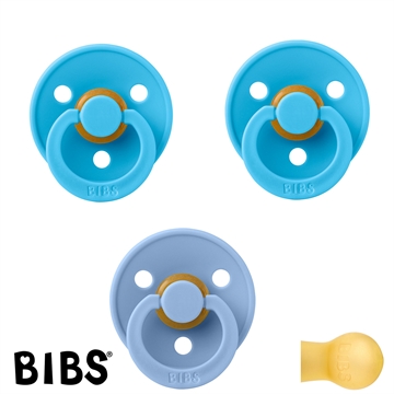 BIBS Colour Schnuller mit Namen, Gr. 2, 2 Breeze, 1 Sky Blue, Rund Latex, (3er Pack)