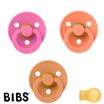 BIBS Colour Schnuller mit Namen, Gr. 2, 1 Bubblegum, 1 Papaya, 1 Pumpkin, Rund Latex, (3er Pack)