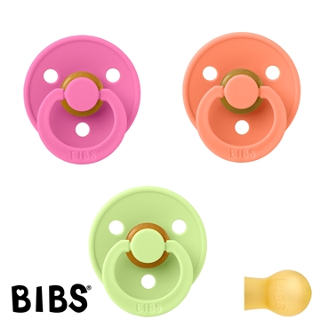 BIBS Colour Schnuller mit Namen, Gr. 2, 1 Bubblegum, 1 Papaya, 1 Matcha, Rund Latex, (3er Pack)