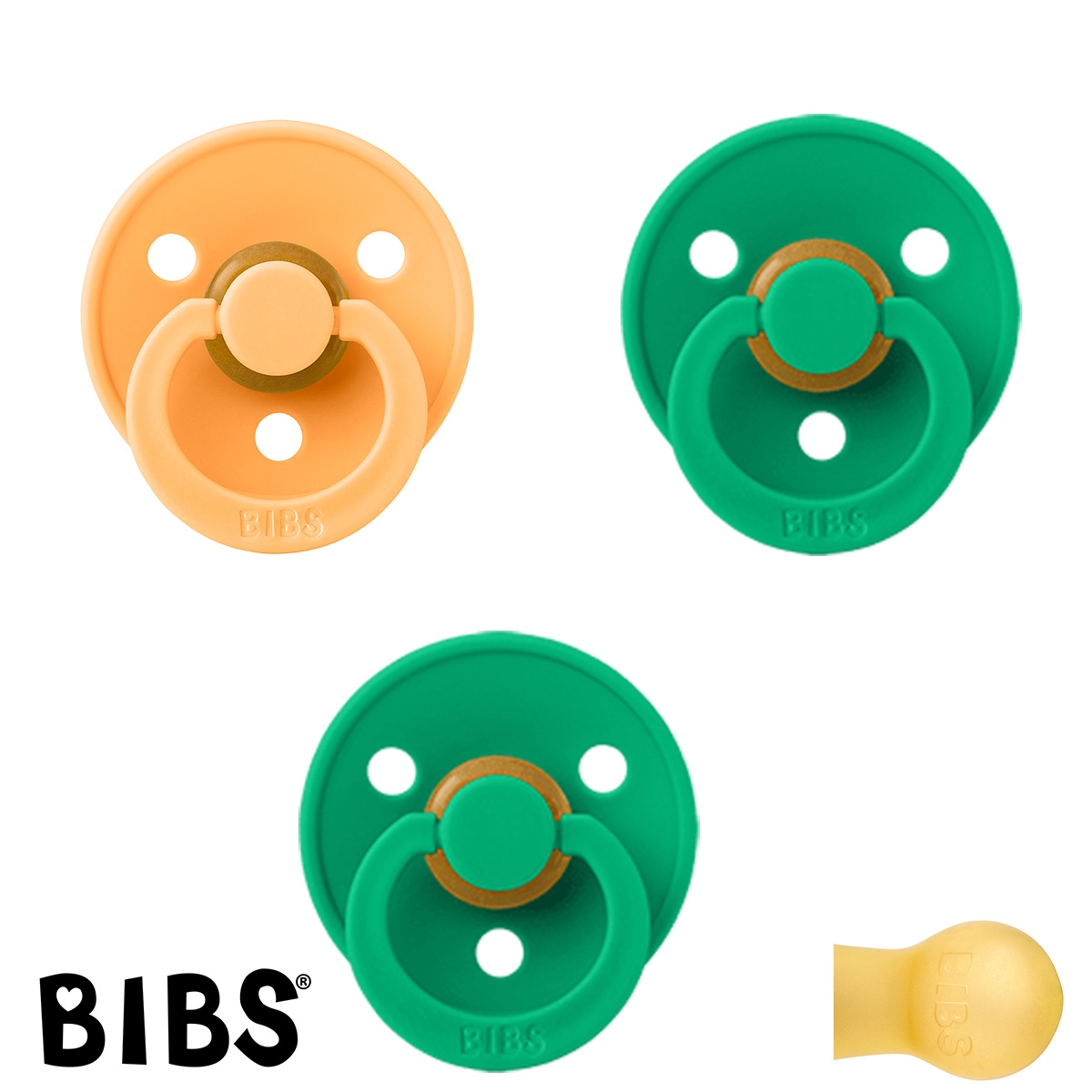 BIBS Colour Schnuller mit Namen, Gr. 2 / ab 6 Monaten - 3er-Pack, 2x Cactus und 1x Sunkissed, rund, Latex