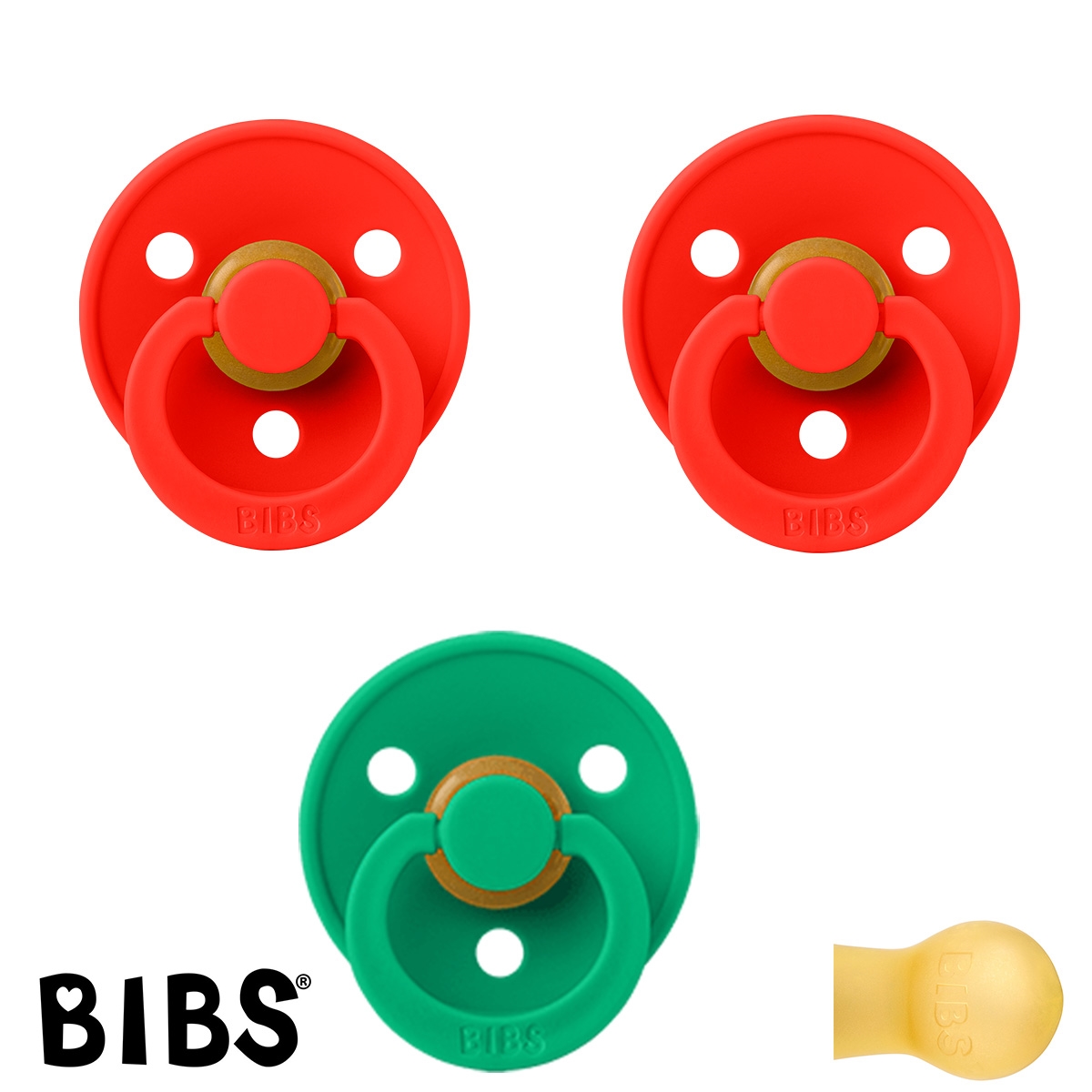 BIBS Colour Schnuller mit Namen, Gr. 2 / ab 6 Monaten - 3er-Pack, 2x Candy Apple und 1x Cactus, rund, Latex