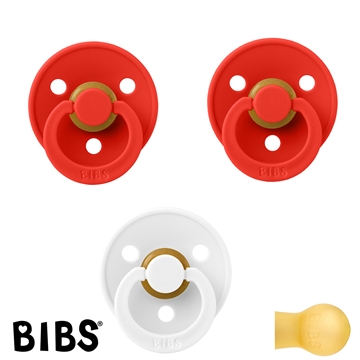 BIBS Colour Schnuller mit Namen, Gr. 2, 2 Candy Apple, 1 White, Rund Latex, (3er Pack)