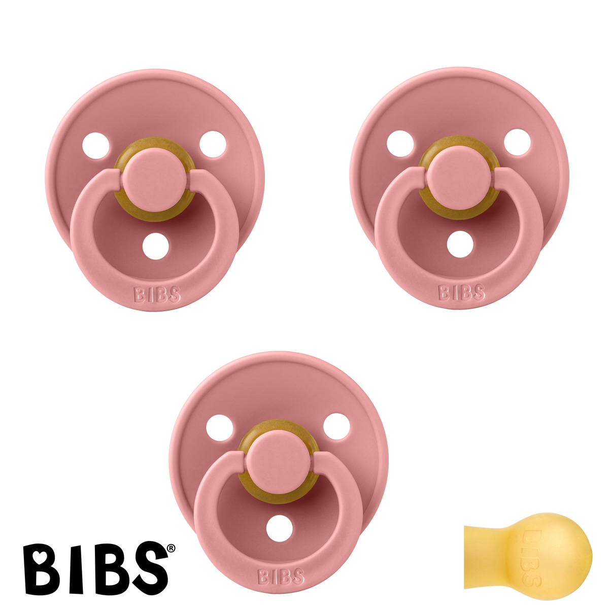BIBS Colour Schnuller mit Namen, Gr. 2, 3 Dusty Pink, Rund Latex, (3er Pack)
