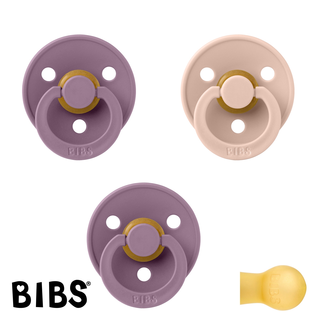 BIBS Colour Schnuller mit Namen, Gr. 2, 2 Mauve, 1 Blush, Rund Latex, (3er Pack)