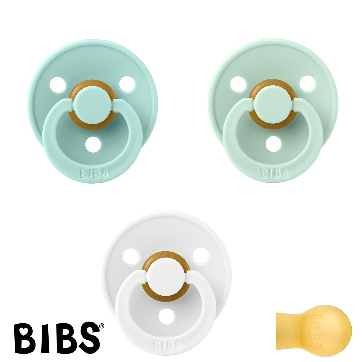 BIBS Colour Schnuller mit Namen, Gr. 2, Mint, Nordic Mint, White, Rund Latex,  (3er Pack)