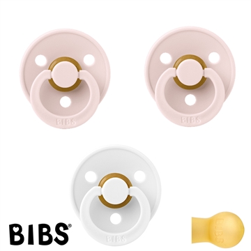 BIBS Colour Schnuller mit Namen, Gr. 2, 2 Cornflower, 1 White, Rund Latex, (3er Pack)