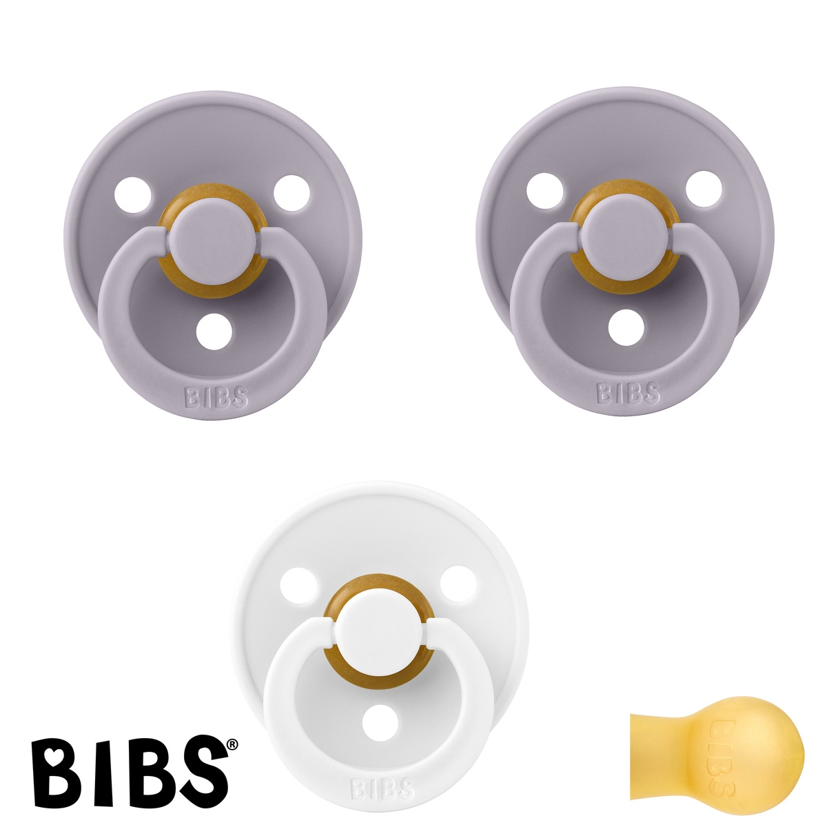 BIBS Colour Schnuller mit Namen, Gr. 2, 2 Fossil Grey, 1 White, Rund Latex, (3er Pack)
