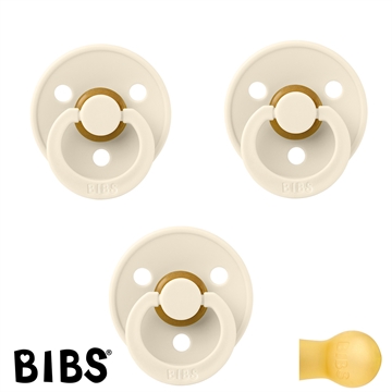 BIBS Colour Schnuller mit Namen, Gr. 1, 3 Ivory, Rund Latex, (3er Pack)