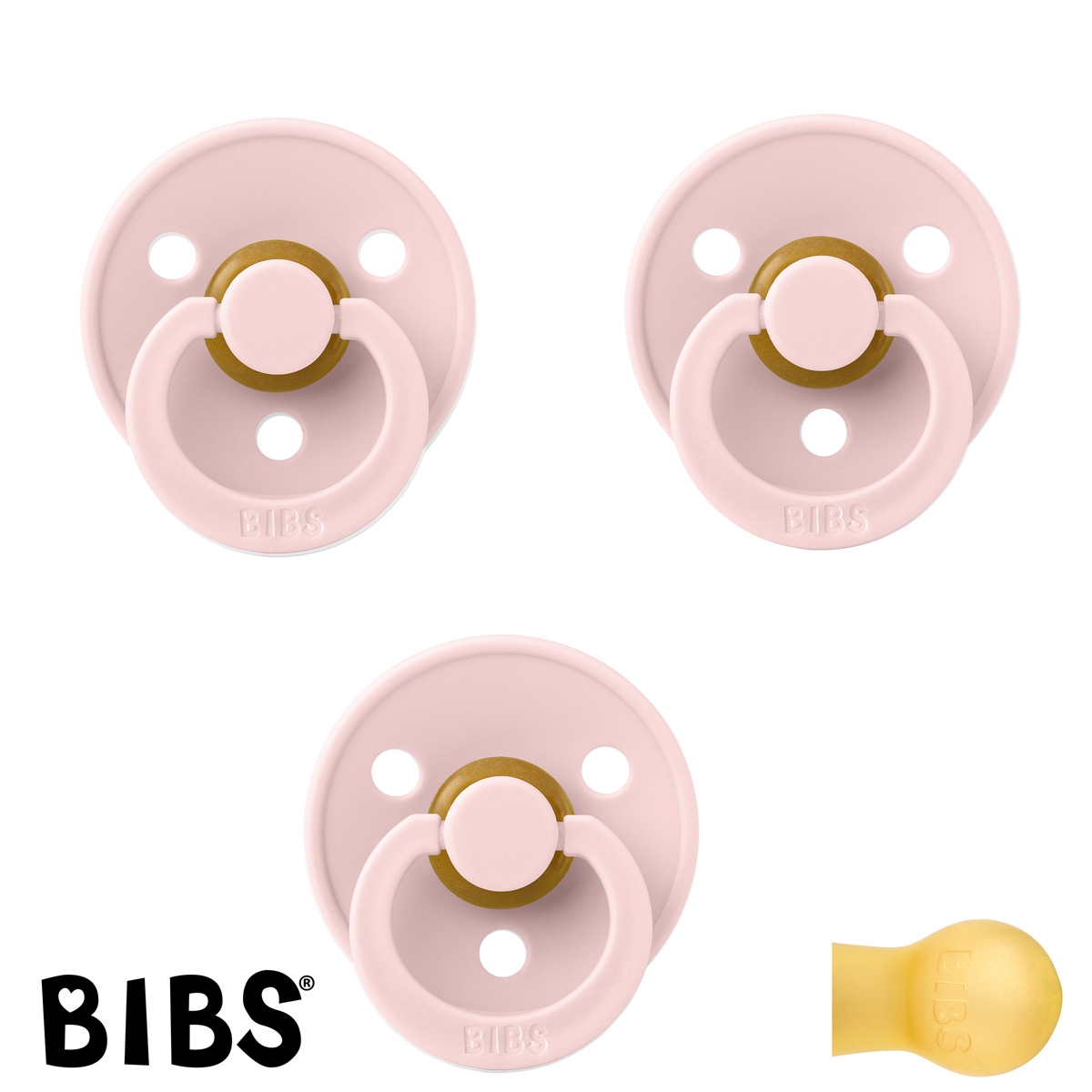 BIBS Colour Schnuller mit Namen, Gr. 1, 3 Blossom, Rund Latex, (3er Pack)