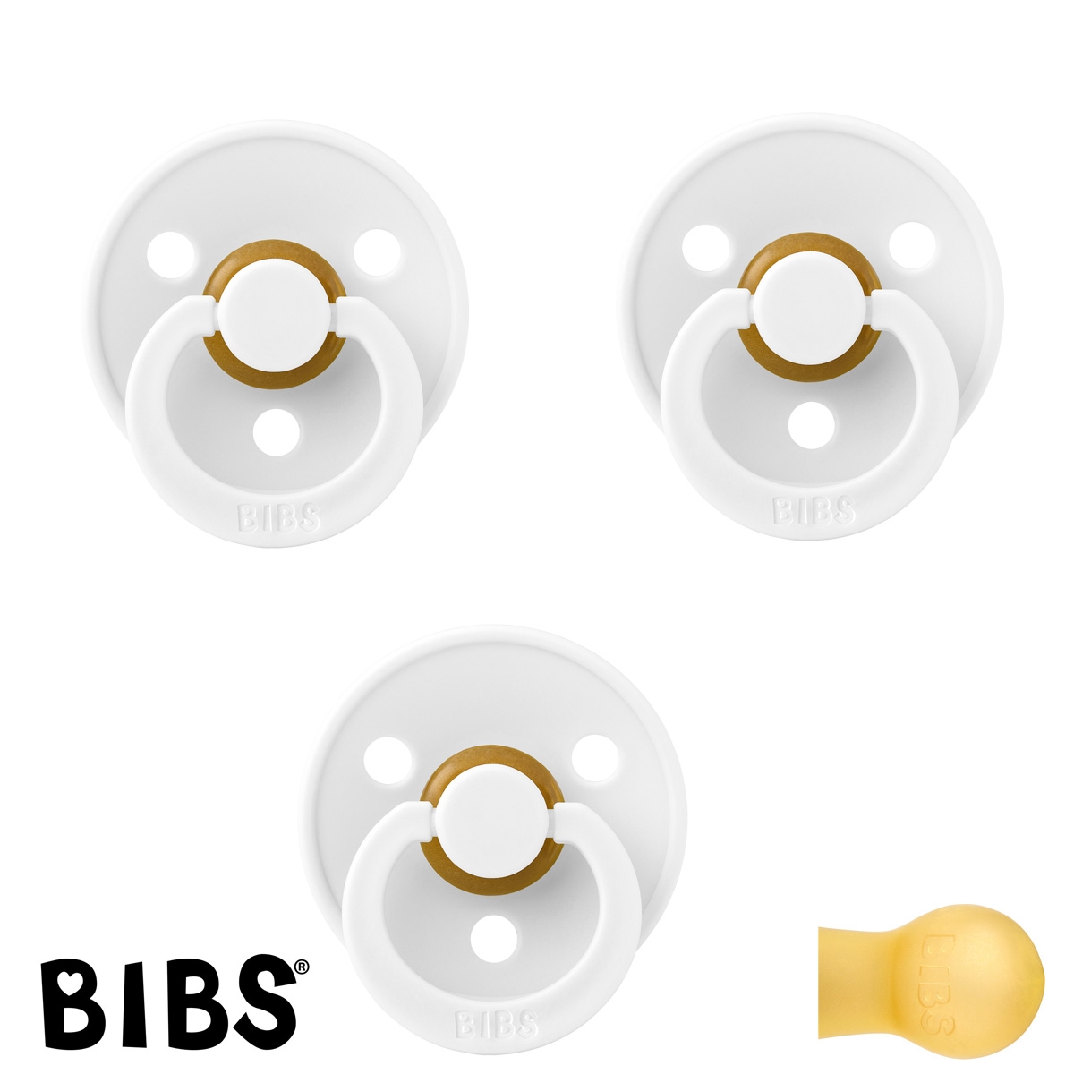 BIBS Colour Schnuller mit Namen, Gr. 1, 3 White, Rund Latex, (3er Pack)
