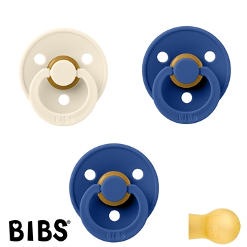 BIBS Colour Schnuller mit Namen, Gr. 1, 2 Cornflower, 1 Ivory, Rund Latex, (3er Pack)