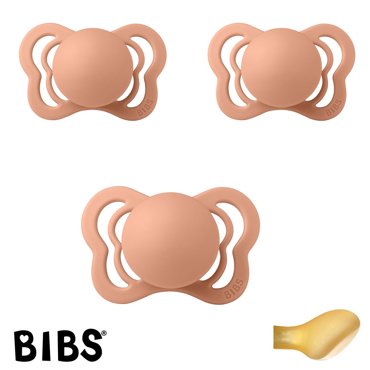 BIBS Couture mit Namen, 3 Peach, Gr. 1, Anatomisch, Latex, 3\'er Pack