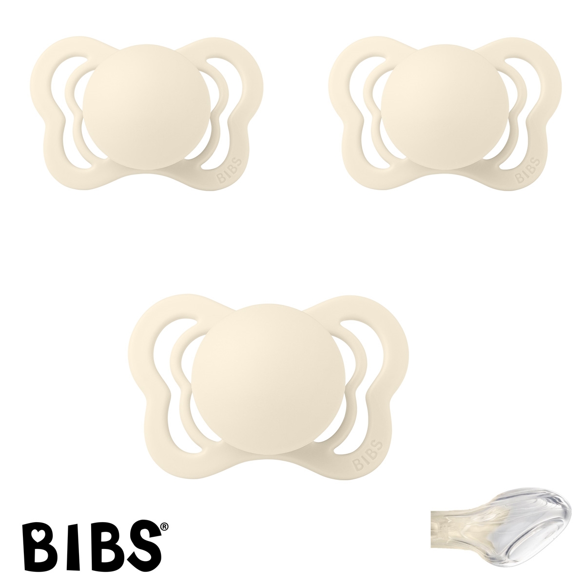 BIBS Couture mit Namen, Ivory, Gr. 1, Anatomisch, Silikon, 3\'er Pack