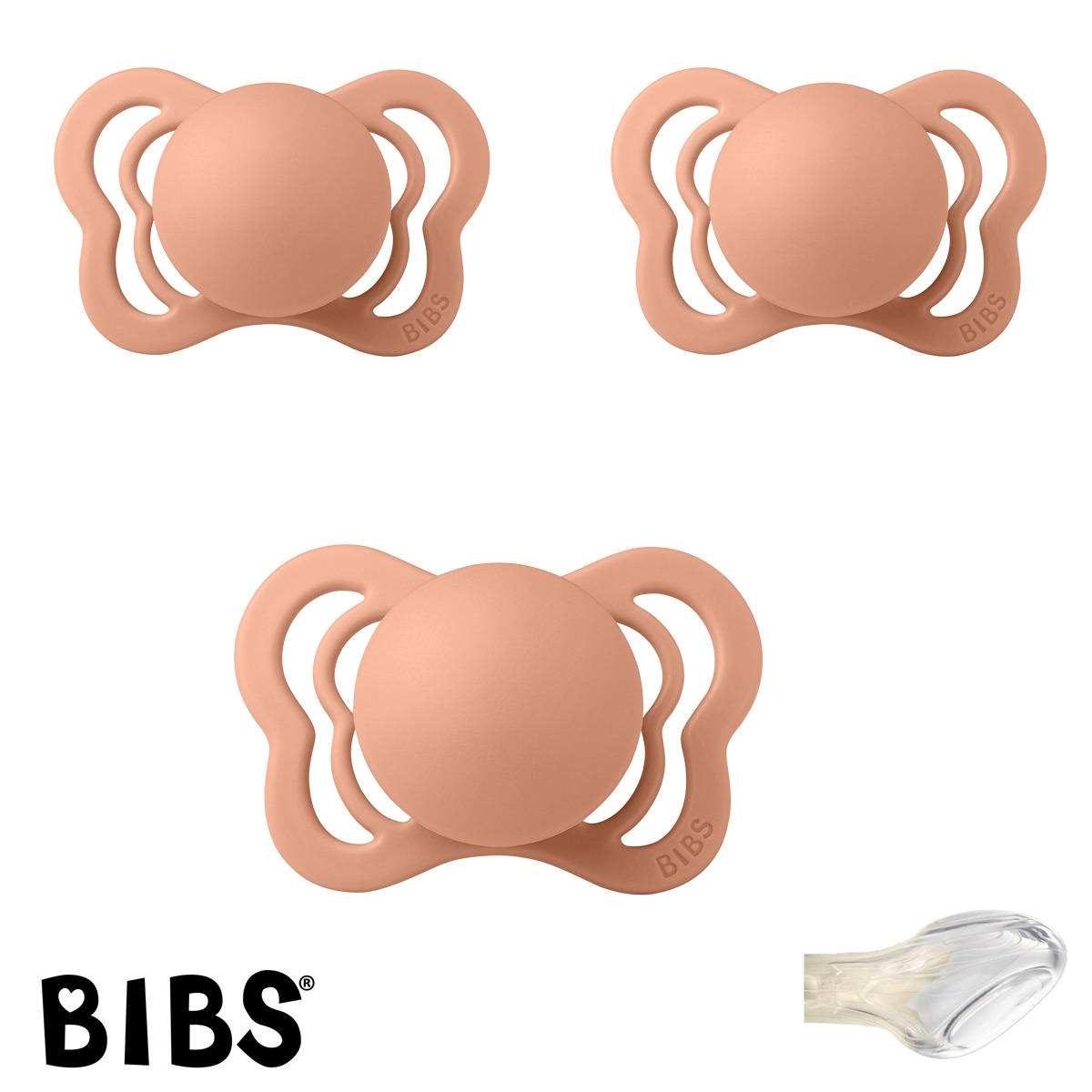 BIBS Couture mit Namen, 3 Peach, Gr. 1, Anatomisch, Silikon, 3\'er Pack