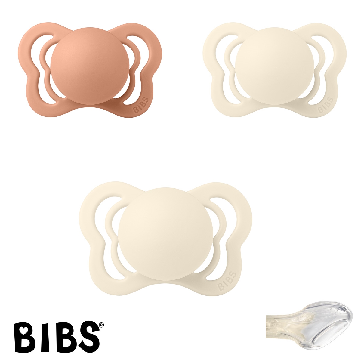 BIBS Couture mit Namen, 1 Peach, 2 Ivory, Gr. 1, Anatomisch, Silikon, 3\'er Pack