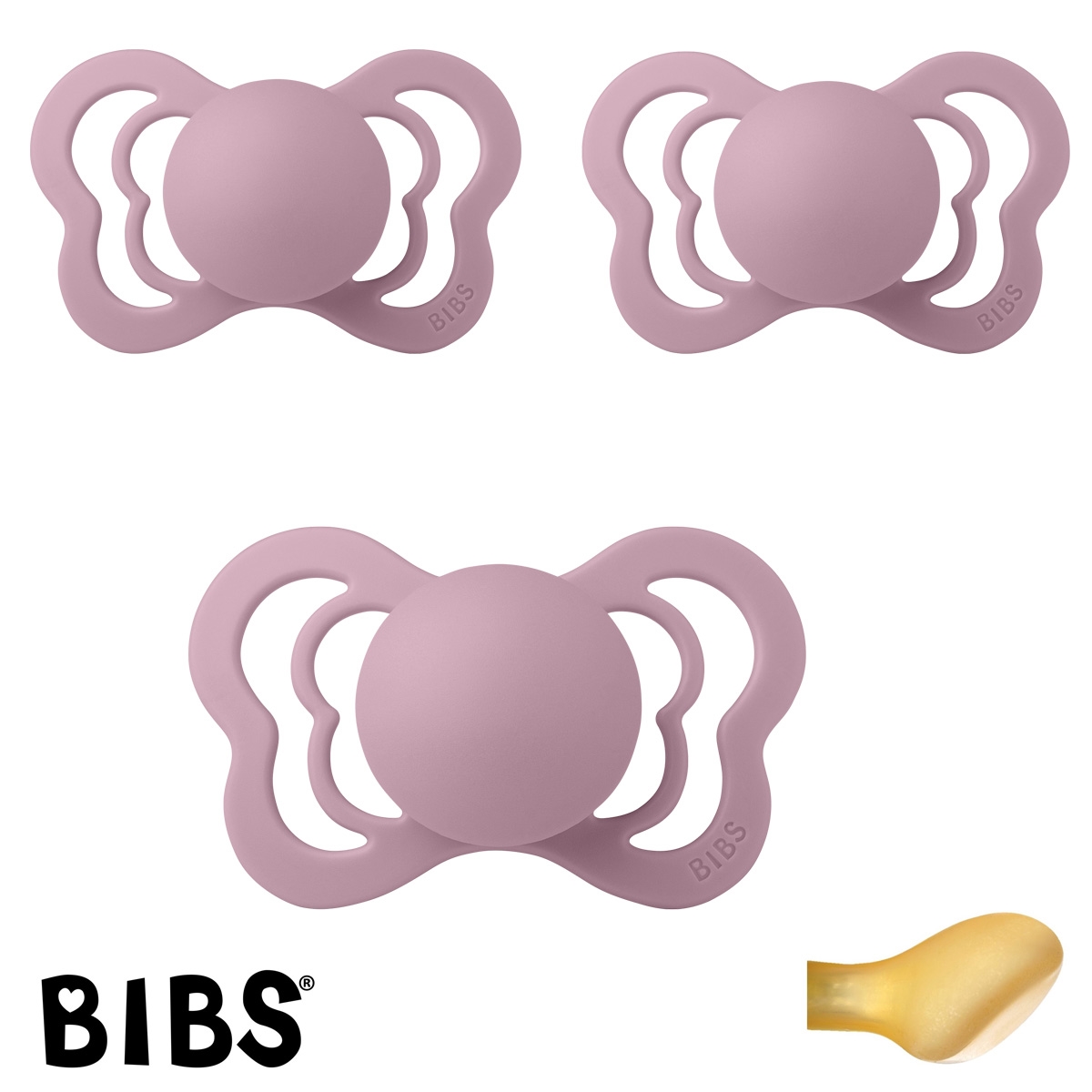 BIBS Couture mit Namen, 3 Heather, Gr. 2, Anatomisch, Latex, 3\'er Pack