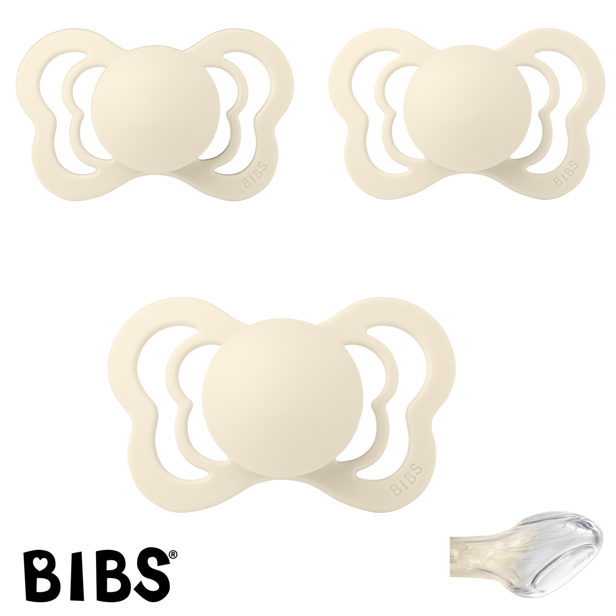 BIBS Couture mit Namen, 3 Ivory, Gr. 2, Anatomisch, Silikon, 3\'er Pack