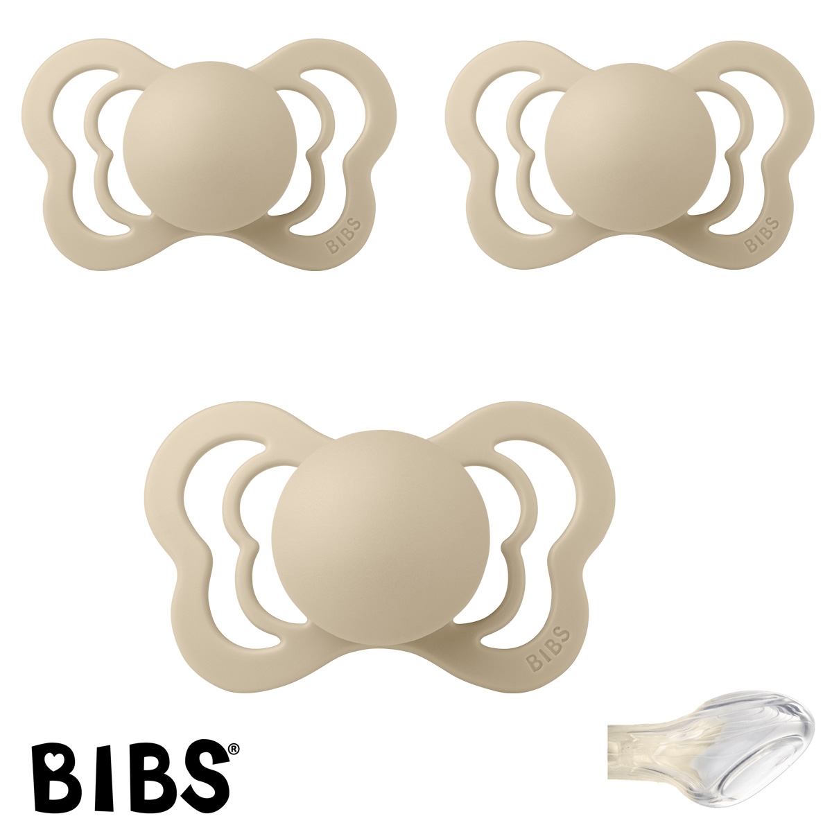 BIBS Couture mit Namen, 3 Vanilla, Gr. 2, Silikon, 3\'er Pack