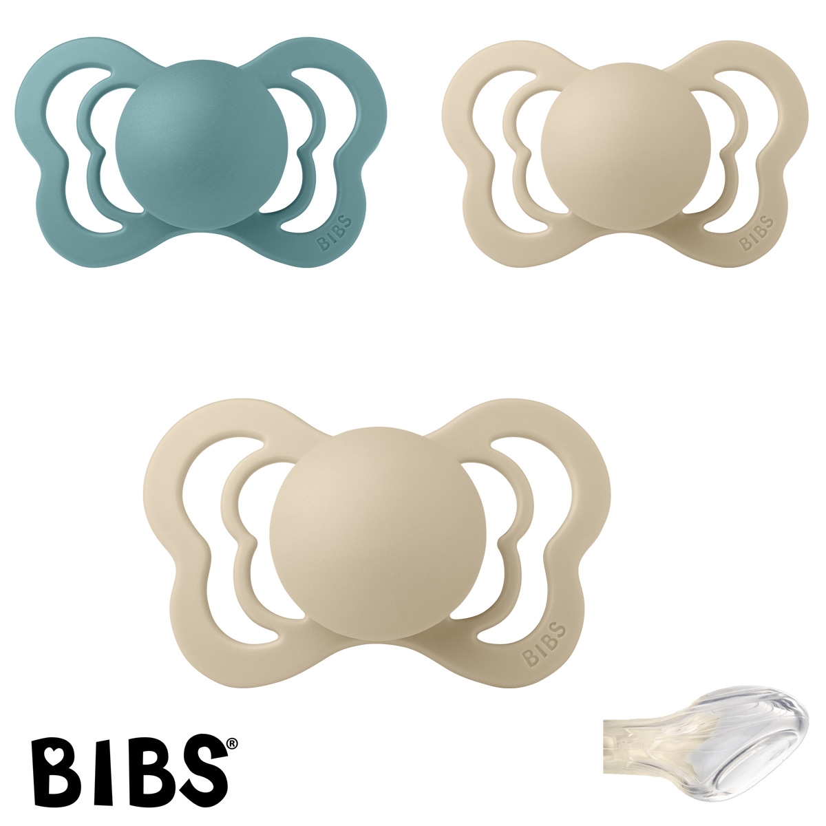 BIBS Couture mit Namen, 1 Island Sea, 2 Vanilla, Gr. 2, Anatomisch, Silikon, 3\'er Pack