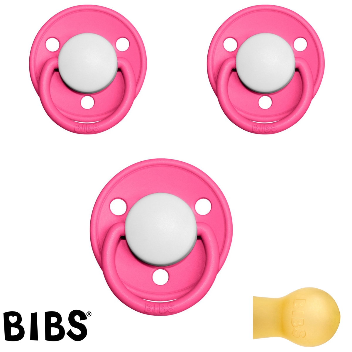 Bibs de LUX Schnuller mit Namen, Rund, Latex, Gr. 2, (Raspberry - HK), 3\'er Pack