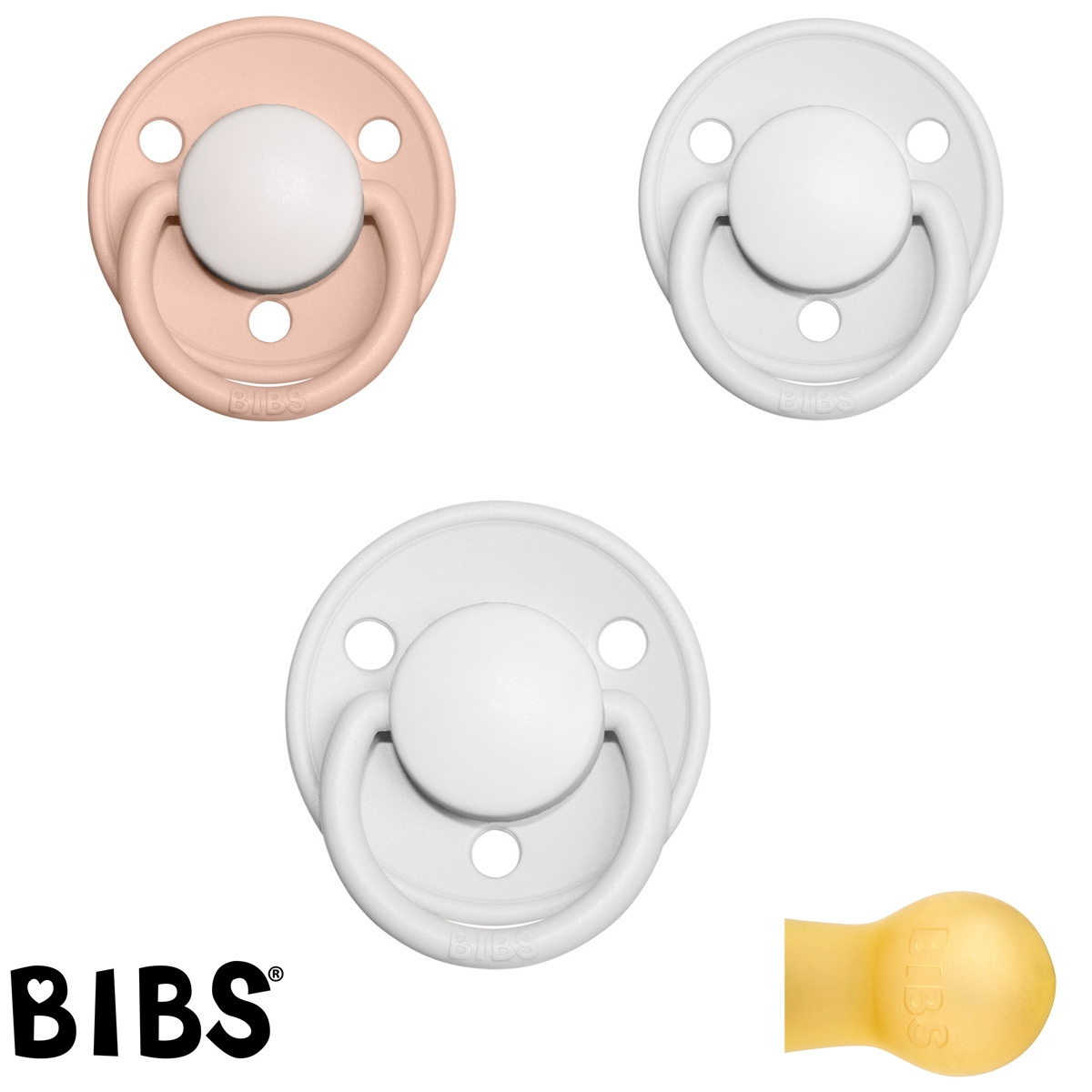 Bibs de LUX Schnuller mit Namen, Rund, Latex, Gr. 1, (2 White, 1 Blush - HK), 3\'er Pack