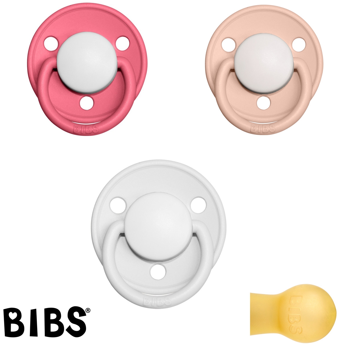 Bibs de LUX Schnuller mit Namen, Rund, Latex, Gr. 1, (Blush+White+Coral -HK), 3\'er Pack