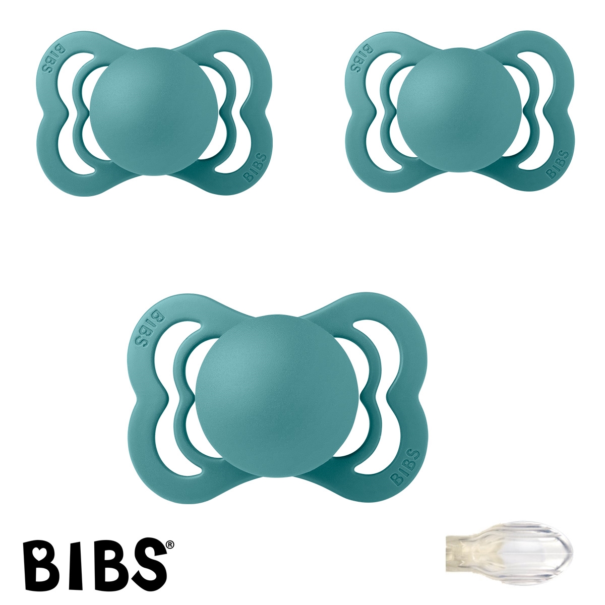  Bibs Supreme Schnuller mit Namen, Symmetrisch, Silikon, Gr.1, Island Sea, 3\'er Pack